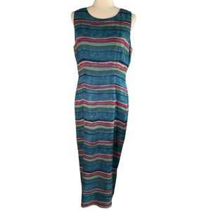 Adrianna Papell Silk Striped Sleeveless Maxi Sheath Dress Size 12